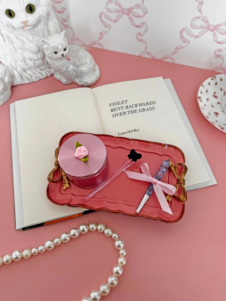 Darling Pink Gold Ribbon Tray