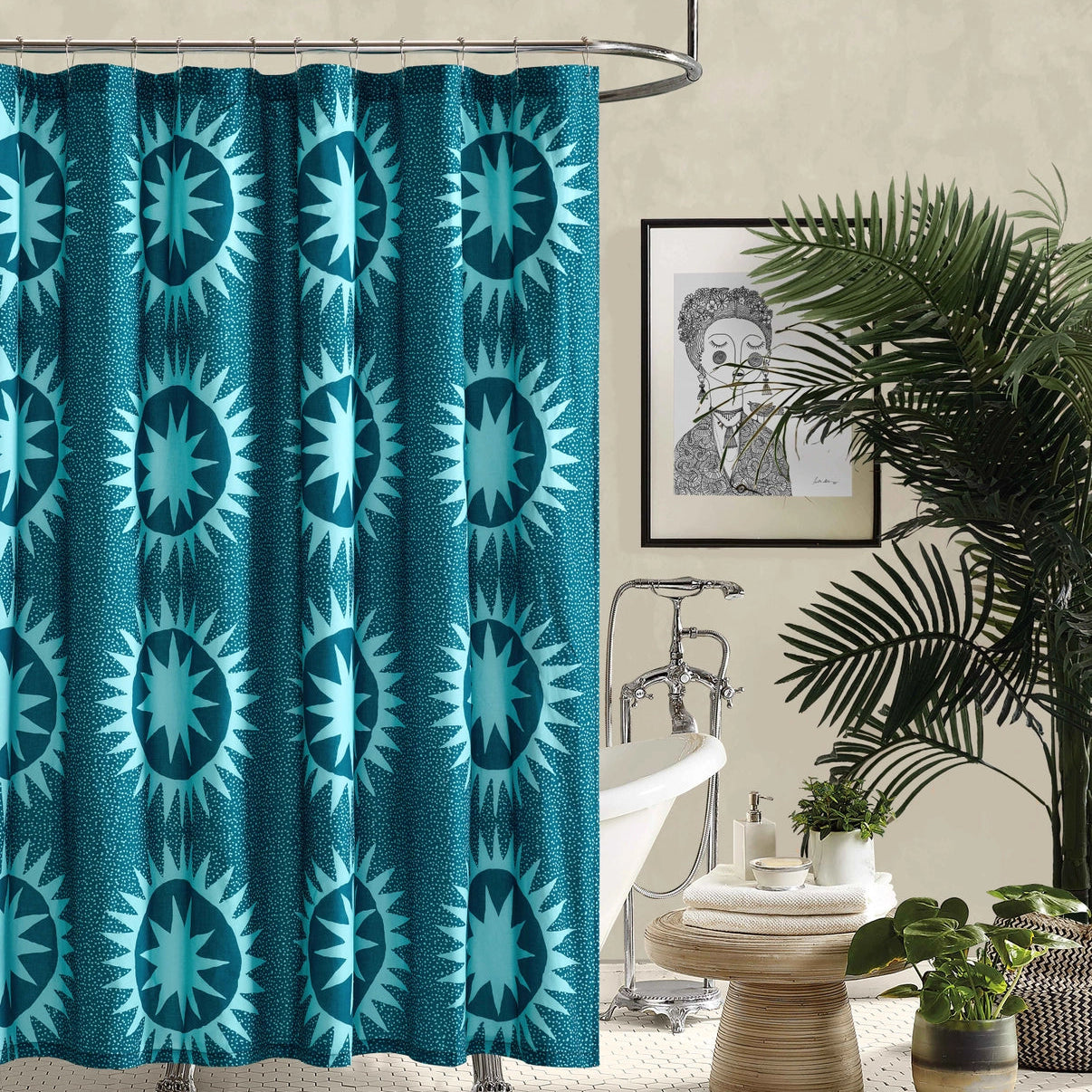 Blue Green Sun Medallion Shower Curtain PRE ORDER