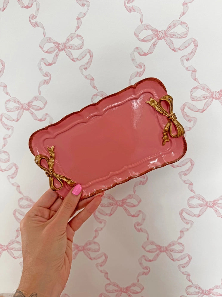 Darling Pink Gold Ribbon Tray