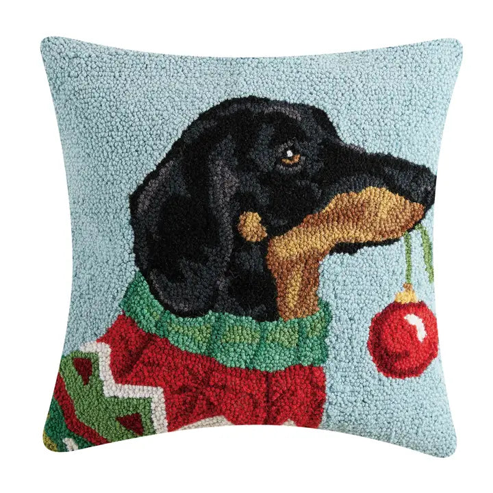 Holiday Dachshund Bauble Cushion PRE ORDER