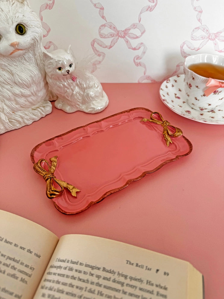 Darling Pink Gold Ribbon Tray