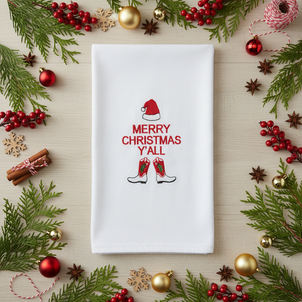 Merry Christmas Y'all Dish Towel