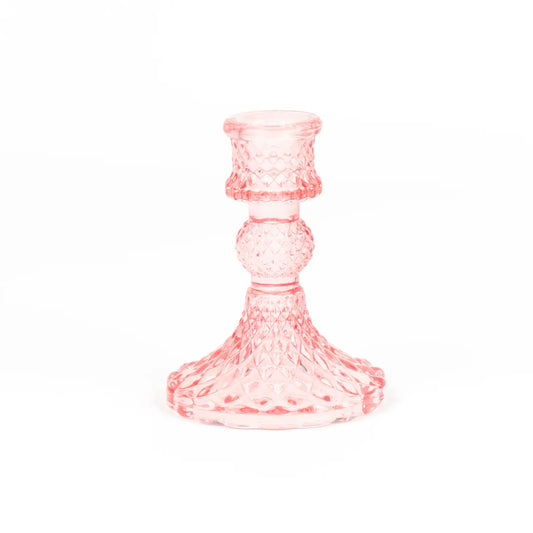 Vintage Pink Glass Candle Holder Set of 2